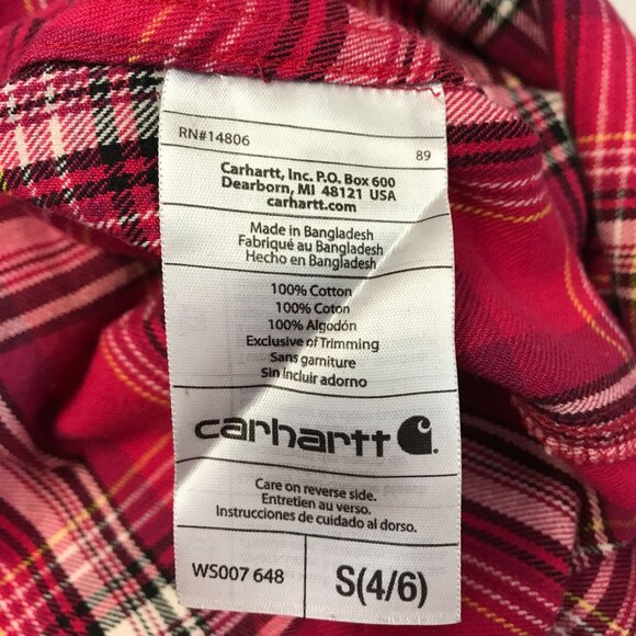 Carhartt Womens Red Multi Plaid Flannel Long Sleeve Button Front Top Size S - Picture 6 of 8